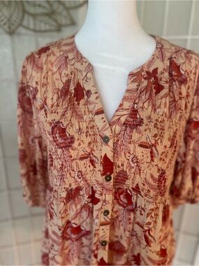 🌸 Pre-Loved Knox Rose Floral Smocked Boho Top | Size Medium